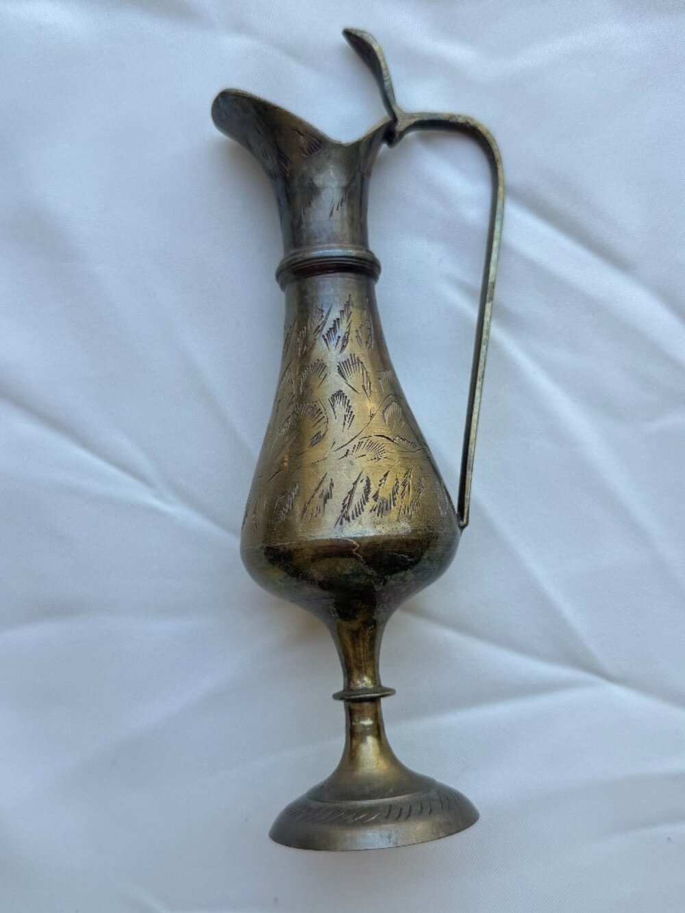 Vintage Etched Brass Bud Vase Decorative Mini Pitcher Floral Vessel